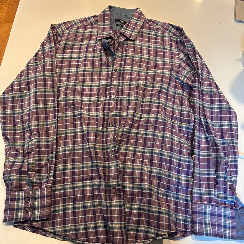 Purples Plaid Boss Mens Button Down Shirt